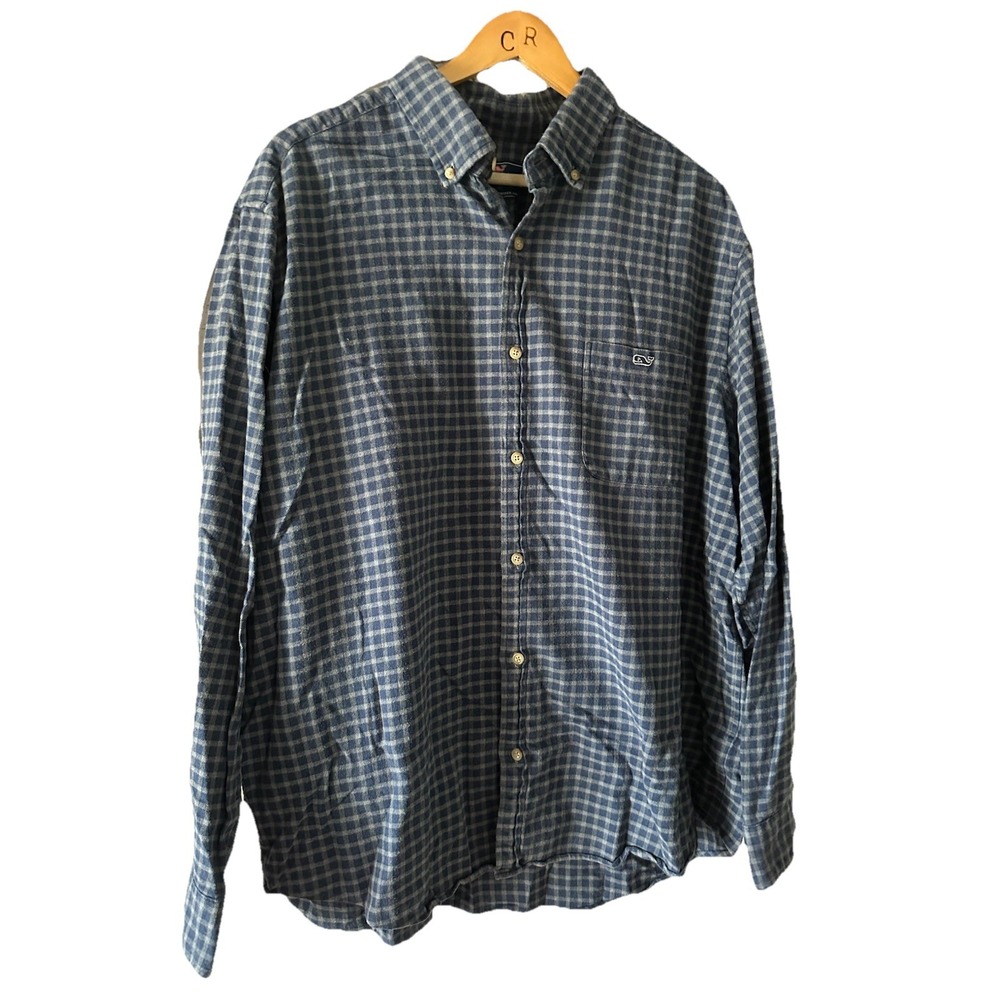 Vineyard Vines Shirt Mens XL Blue Check Flannel Whale Logo‎ Long Sleeve